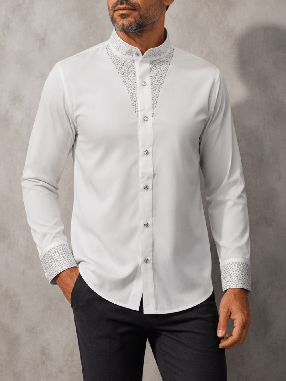 Men's Casual Business Blouse F - Mandarin Collar Formal Shirt Slim Fit review and price