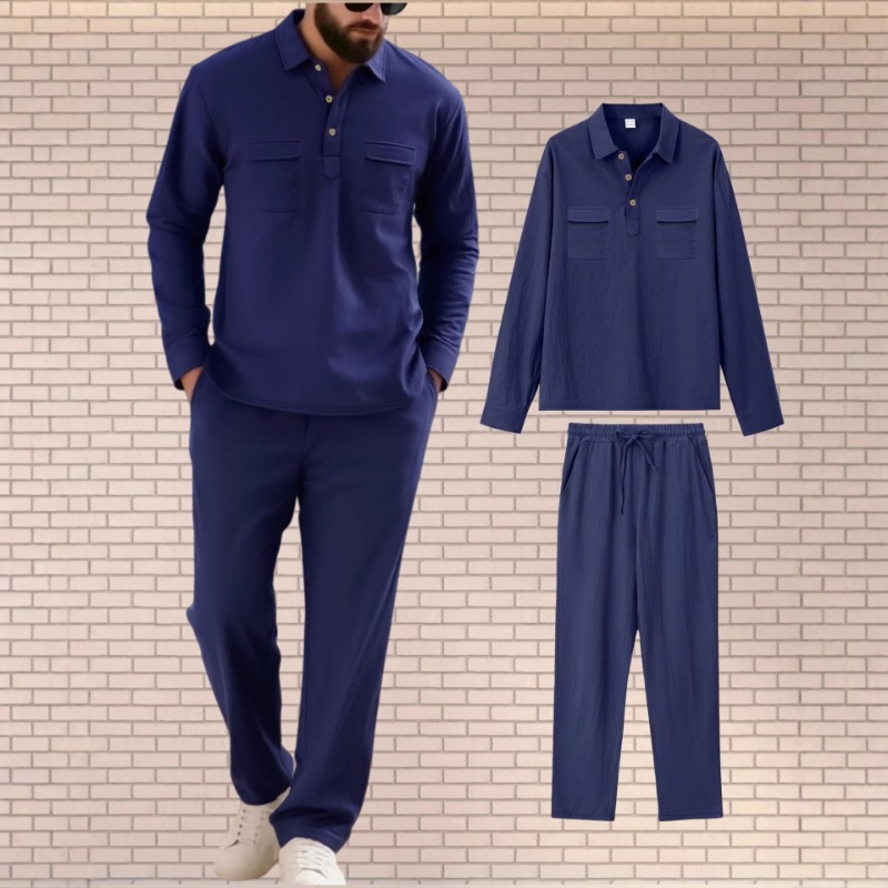 Mens Linen Blend Two Piece Set - Mens Linen Shirt Long Sleeve review and price